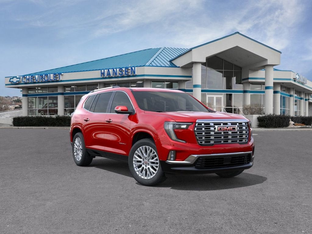 2026 GMC Acadia Denali in Volcanic Red Tintcoat — front three-quarter view