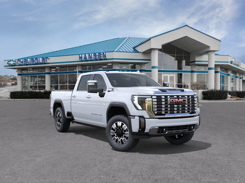 2026 GMC Sierra 3500 HD Denali in Glacier White Tricoat — front three-quarter view