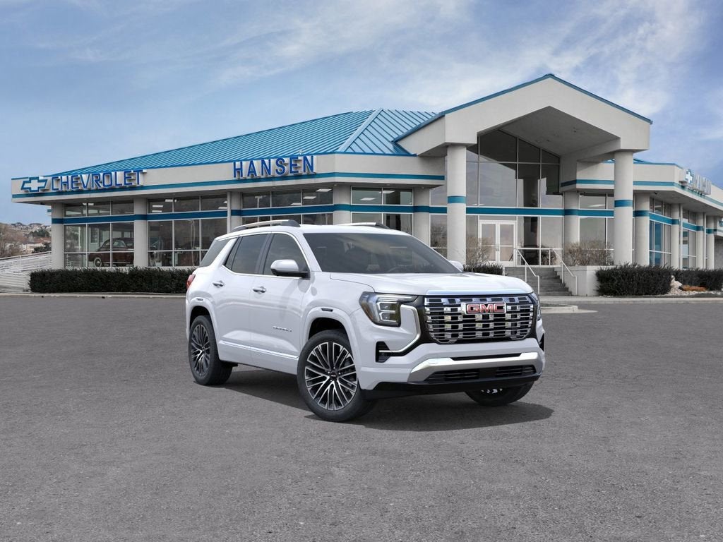 2026 GMC Terrain Denali in Glacier White Tricoat — front three-quarter view